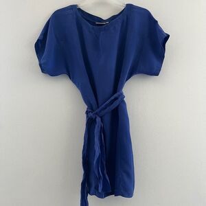 TRUCCO Women Dress Mini Blue Size Medium short  sleeve silk bout neck